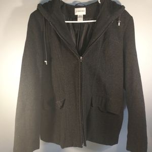 St. Johns Bay Womens Jacket Coat Size Medium Black Wool Blend Hooded